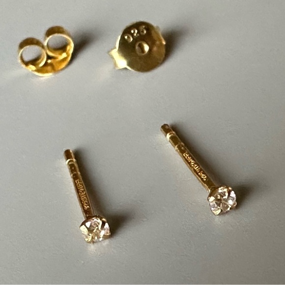 14K Gold Vermeil Teeny Tiny Minimalist Stud Earrings 2mm - Picture 5 of 9